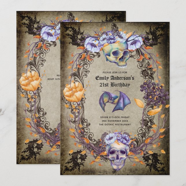 Halloween Skulls Invitations de la fête tendance A (Devant / Derrière)