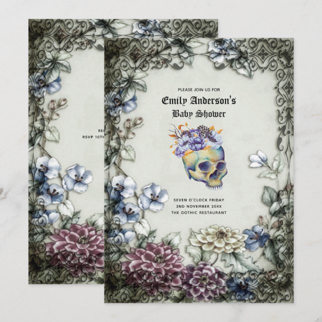 Halloween Skulls Invitations de la fête tendance A (Devant / Derrière)