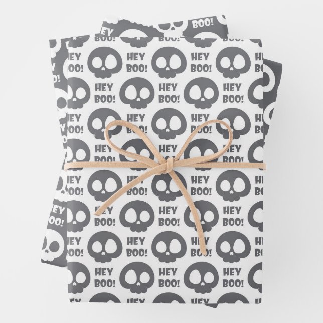 Halloween Skulls Wrapper Papier Plat Set de 3 (En situation)