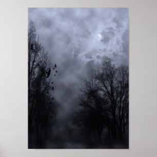 Halloween Sky avec Ravens Blue Mist Poster