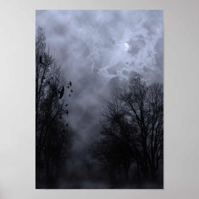 Halloween Sky avec Ravens Blue Mist Poster (Devant)