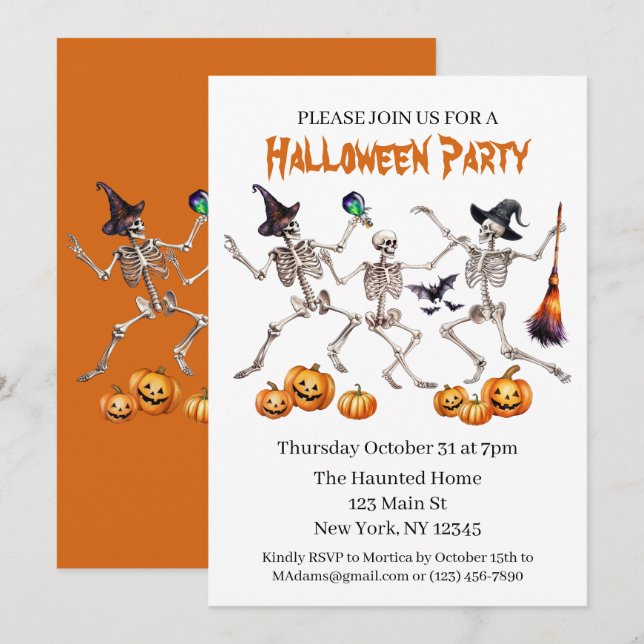 Halloween Soirée dansante Skeletons Invitation (Devant / Derrière)