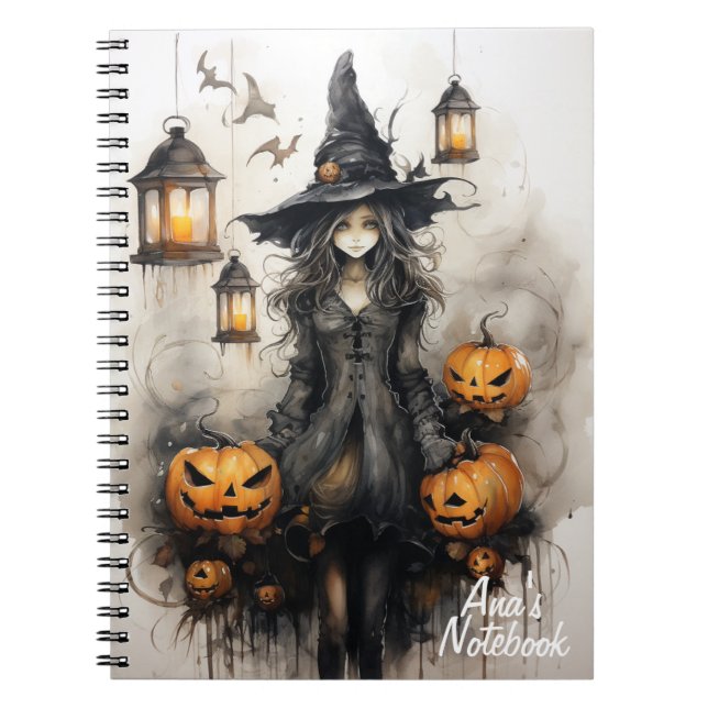 Halloween sorcière Carnet Spiral personnalisé (Devant)