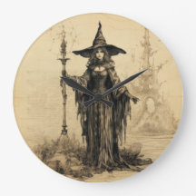 Halloween sorcière gothique Vintage grande horloge