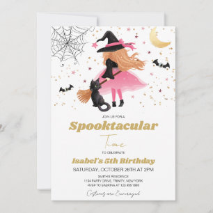Halloween Sorcière rose Invitation Anniversaire