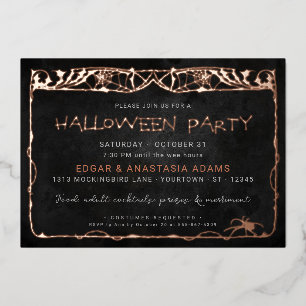 Halloween Spider Web Rose Gold Foil Invitation