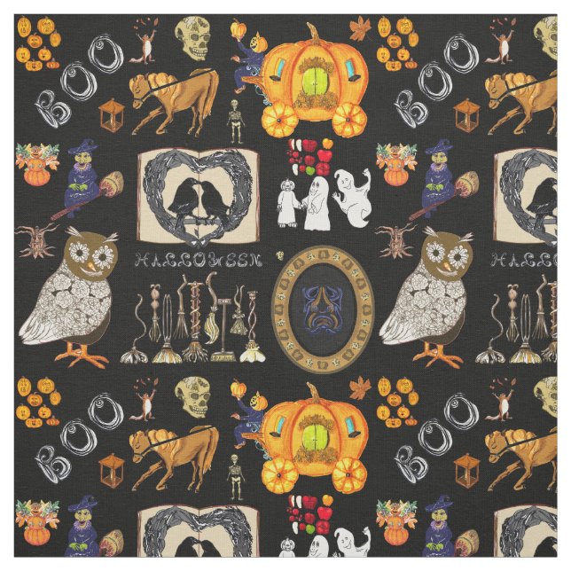 Halloween Spooktacular tissu noir (Échantillon)