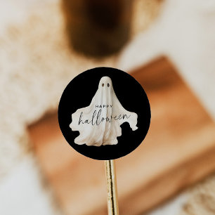 Halloween Sticker rond Fantôme Éffrayant noir blan