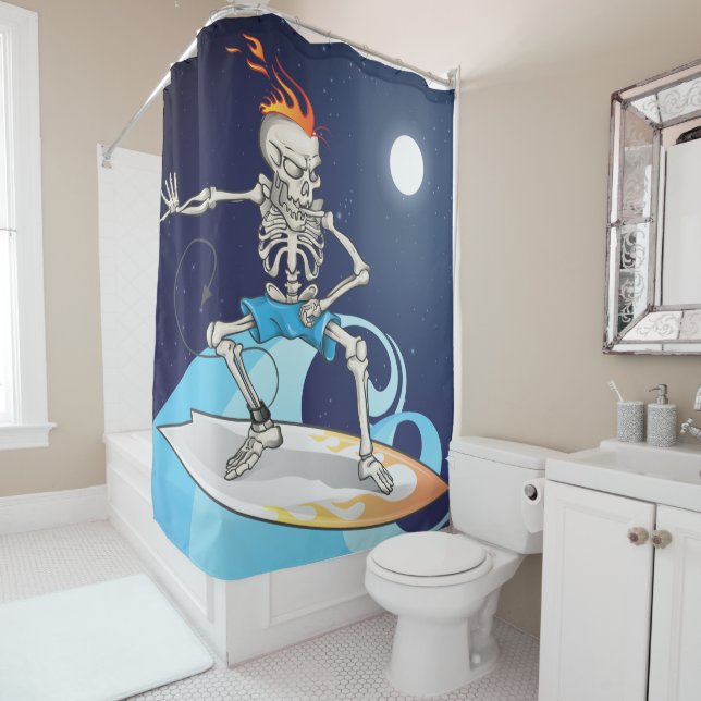 Halloween Surf de nuit Skeleton Douche rideau (En situation)