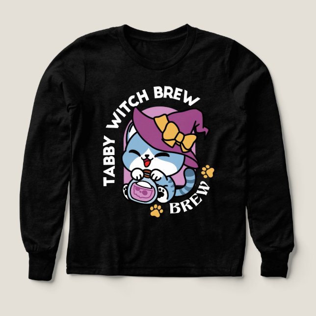 Halloween Tabby Cat – Witch Hat & Potion Art (Motif recto)