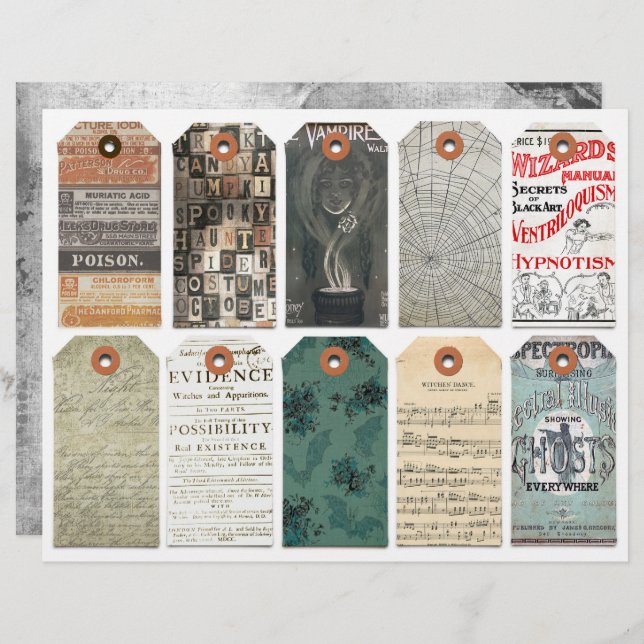 Halloween Tags Clipart Sheet Dark Academia (Devant / Derrière)