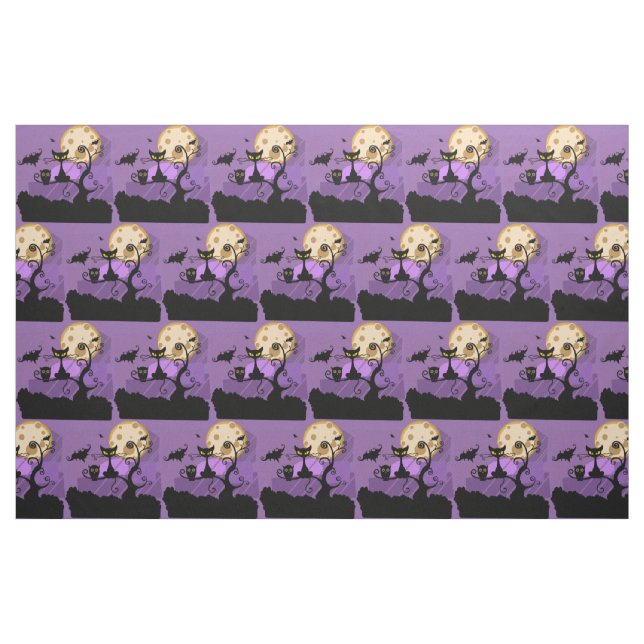 Halloween Tissu de coton peint chat et lune (Fat Quarter)