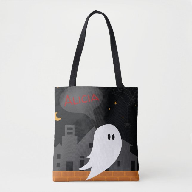 Halloween traite sac mignon fantôme nom personnali (Devant)