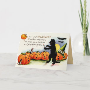 Halloween vintage, Chat noir, Carte Citrouille