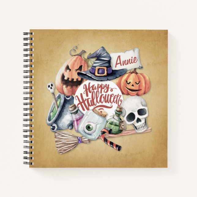 Halloween Vintage heureux personnalisé | Carnet (Devant)
