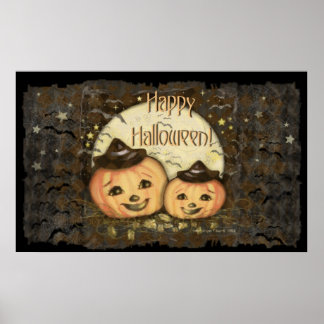 Halloween Vintage Pumpkins Art Poster