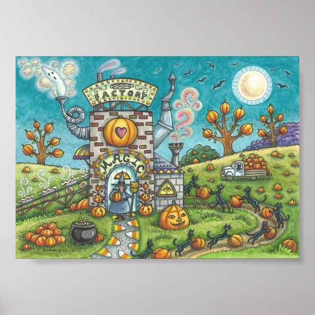 Halloween WITCH & BLACK CATS PIE FACTORY POSTER Sm (Devant)