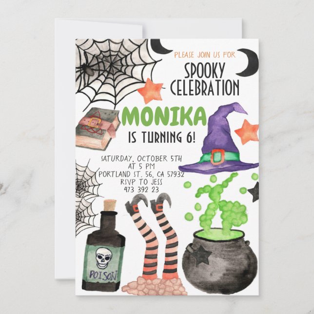 Halloween Witch Cauldron Invitation Anniversaire (Devant)