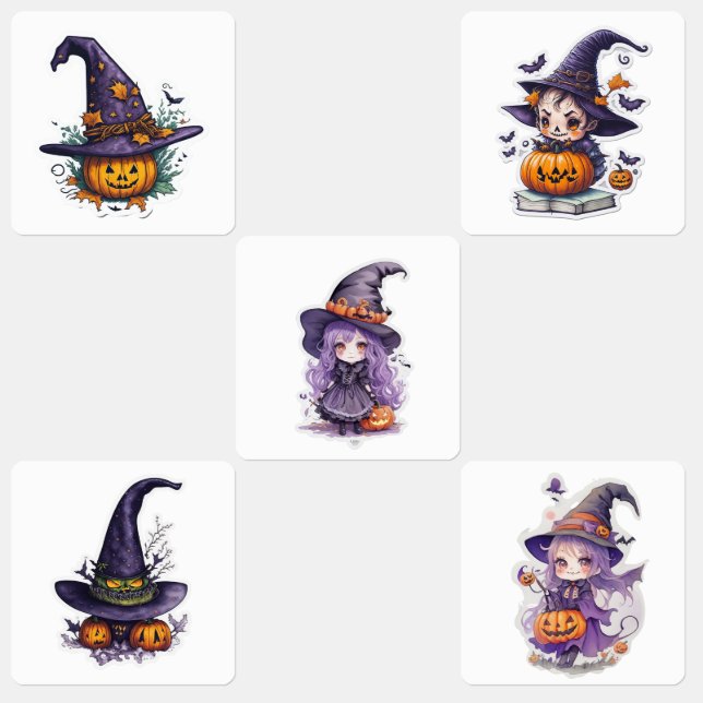 Halloween Witch Stickers – Cute Spooky Witch & Pum (Groupe)