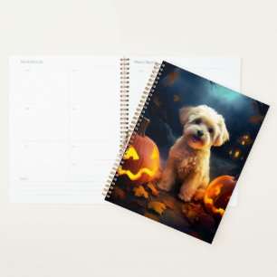 Halloween Yorkipoo avec citrouilles effrayant