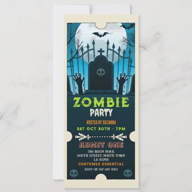 Halloween Zombie Ticket Amusant Horreur Invitation (Devant)