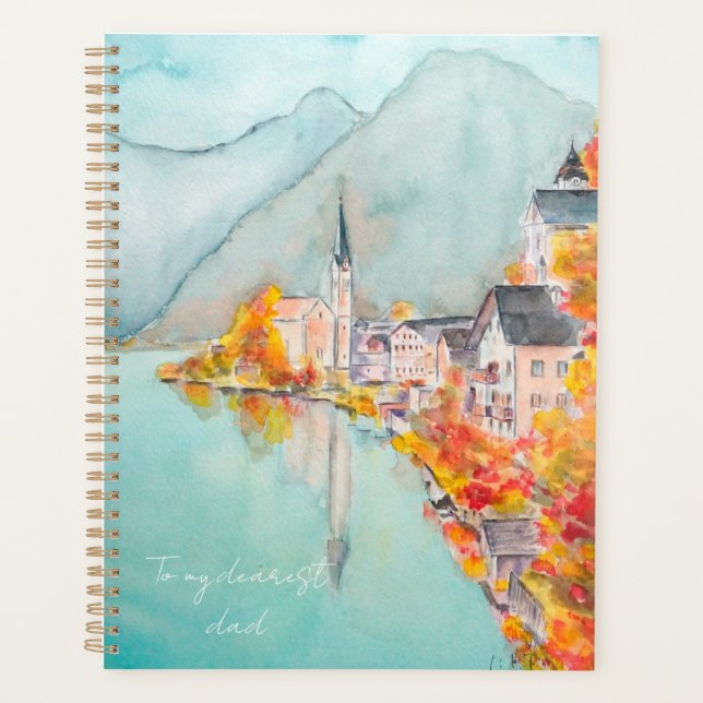 Hallstatt peint à la main en aquarelle d'automne (Devant)