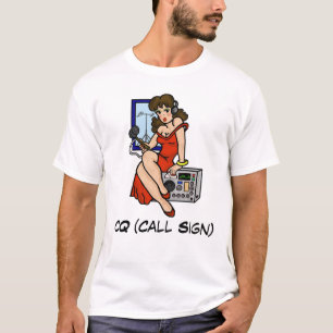 Ham Radio Pin-up Girl Brunette Tshirt Customiser I