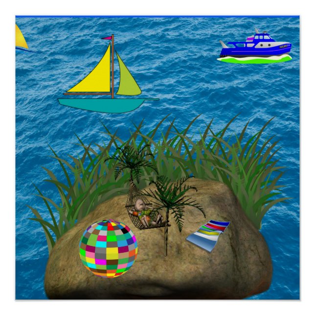 hamac plage bleu poster (Devant)