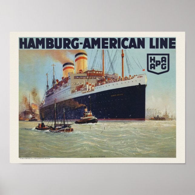 Hambourg-American Line Poster vintage 1925 (Devant)