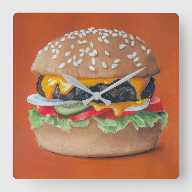 Hamburger Illustration horloge murale de cuisine (Recto)