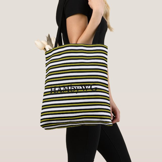 HAMbWG - Sac cabas - Rayures noires/blanches/jaune (De près)