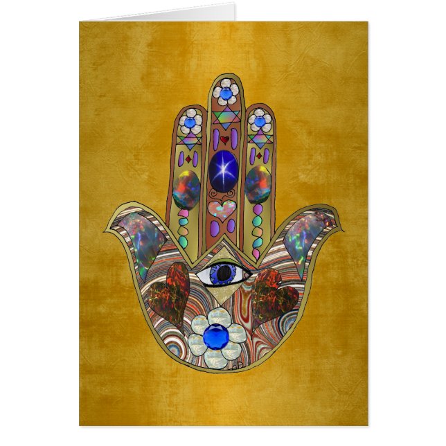 Hamsa Coeurs Fleurs Opal Art sur Or (Devant)