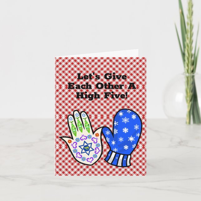 Hamsa et Mitten Funny Chrismukkah Carte de voeux (Devant)