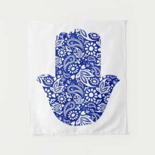 Hamsa Main Bohème Bleu Blanc Tapisserie