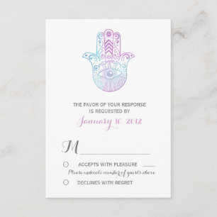 Hamsa Main violet et mariage bleu RSVP