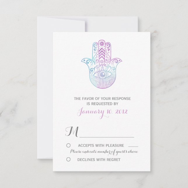Hamsa Main violet et mariage bleu RSVP (Devant)