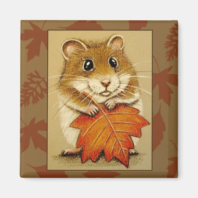 Hamster & Feuille d'automne - Aimant (Devant)