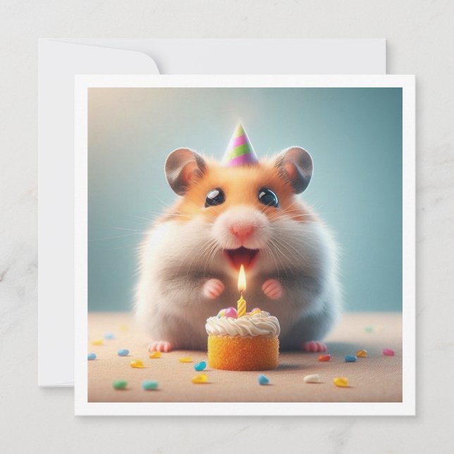 Hamster mangeant gâteau invitation anniversaire (Devant)