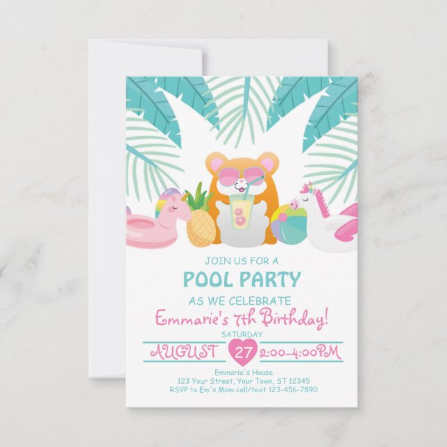 Hamster Tropical Pool Party Invitation (Devant)