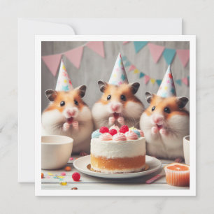 Hamsters mangeant gâteau invitation anniversaire