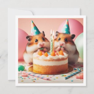 Hamsters mangeant gâteau invitation anniversaire