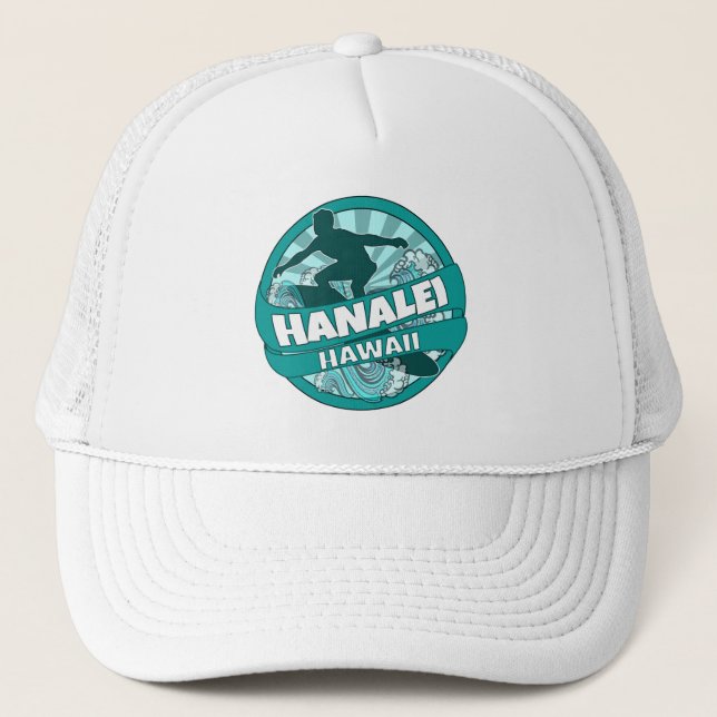 Hanalei Hawaii turquoise surfer logo casquette (Devant)