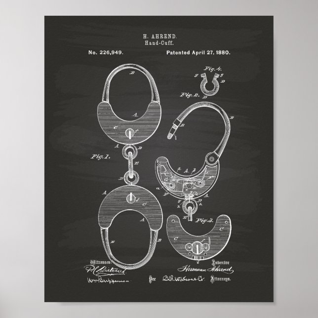 Hand Cuff 1880 Patent Art - tableau de bord (Devant)