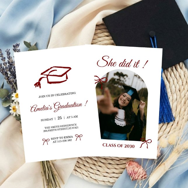  Hand drawn Bow graduation party invitation (Créateur téléchargé)