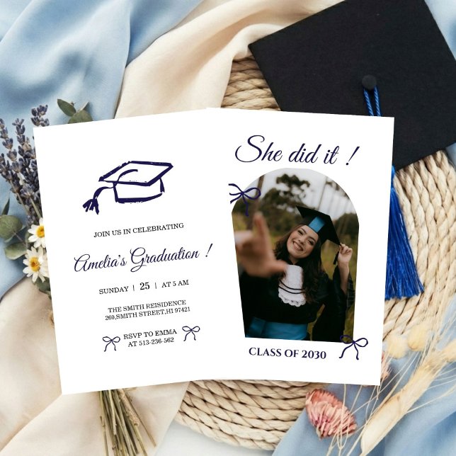  Hand drawn Bow graduation party invitation (Créateur téléchargé)