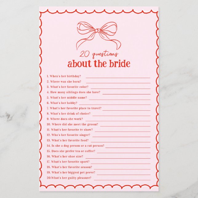 Hand Drawn Bow Red & Pink 20 Questions About Bride (Devant)