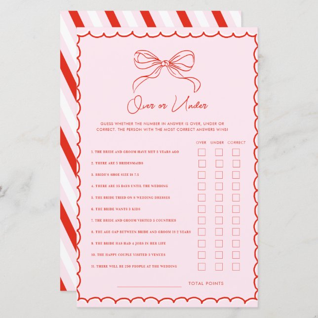 Hand Drawn Bow Red & Pink Over or Under Xmas Game (Devant / Derrière)