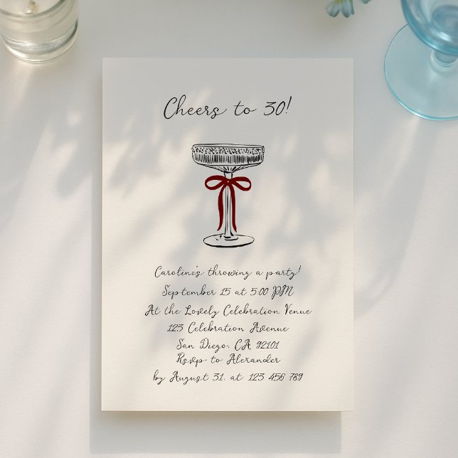 hand drawn cheers to 30, birthday party invitation (Créateur téléchargé)