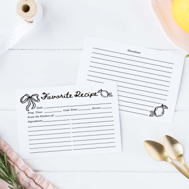 Hand Drawn Coquette Lemon Recipe Card (Créateur téléchargé)