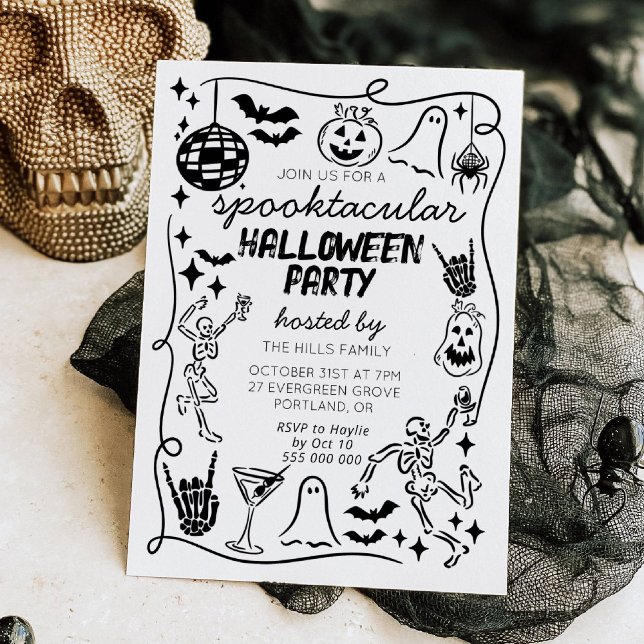 Hand Drawn Doodles Whimsical Halloween Invitation (Créateur téléchargé)